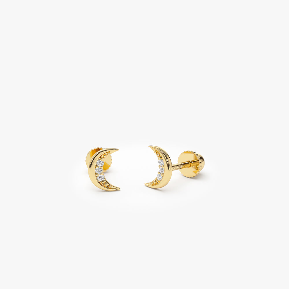 OBFJ2213 - Crescent Moon Helix Piercing earrings in selectable metal and diamond options - Roselle Jewelry view 5