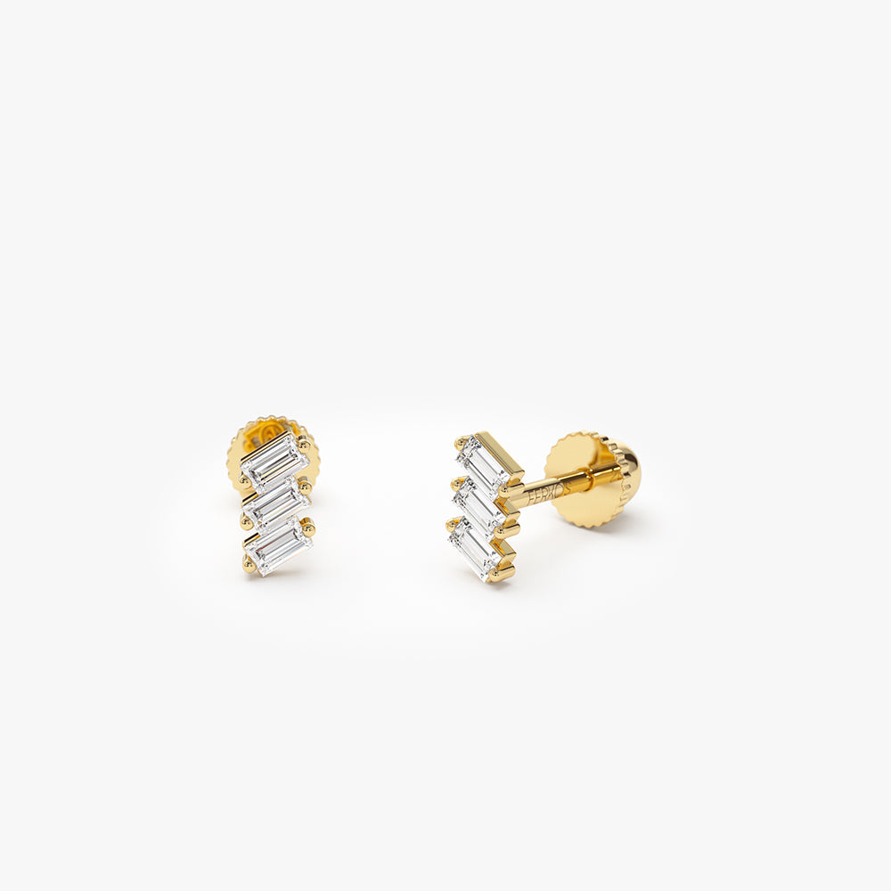 OBFJ2207 - Trio Baguette Diamond Helix Piercing earrings in selectable metal and diamond options - Roselle Jewelry view 5
