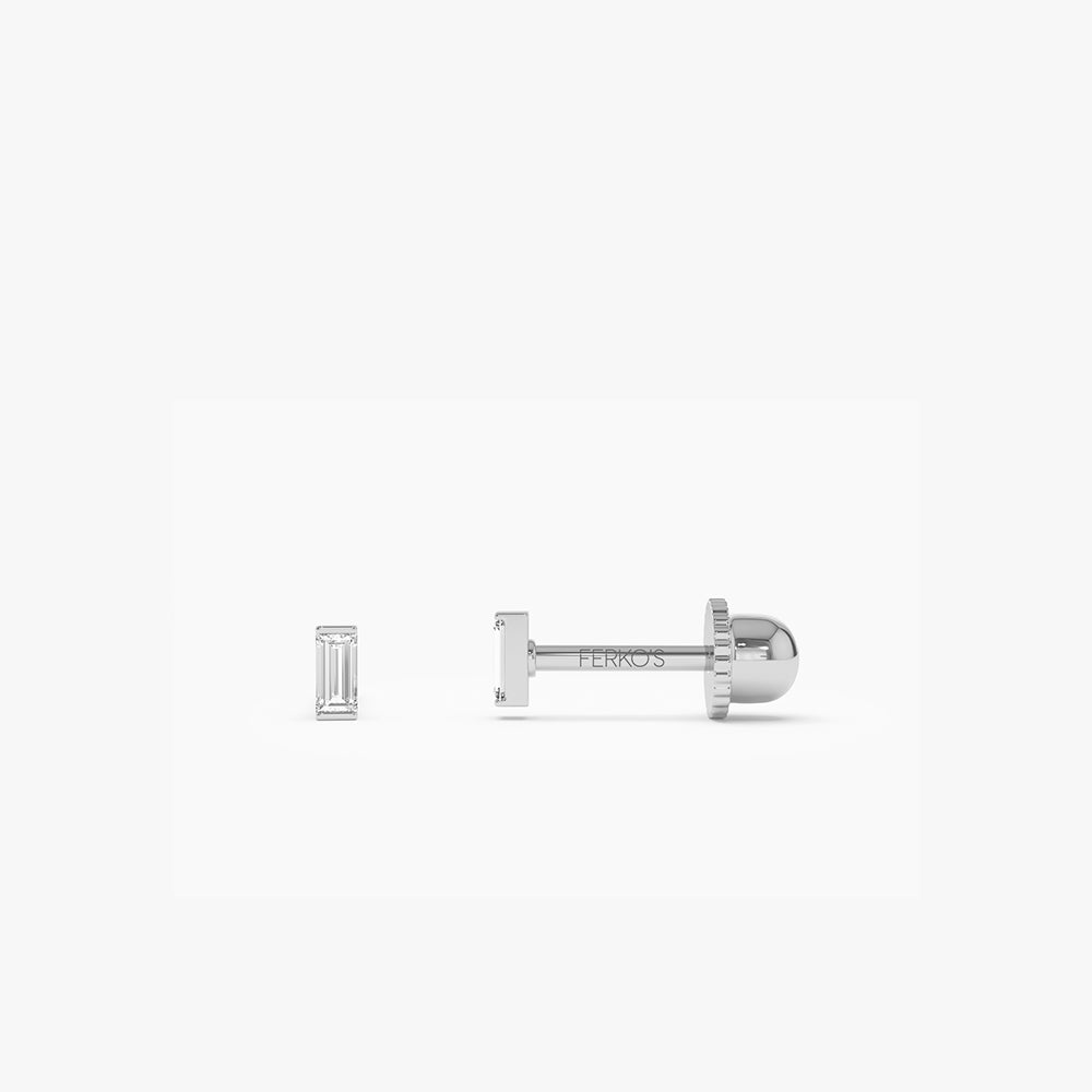 OBFJ2215 - Single Baguette Helix Piercing earrings in selectable metal and diamond options - Roselle Jewelry view 4