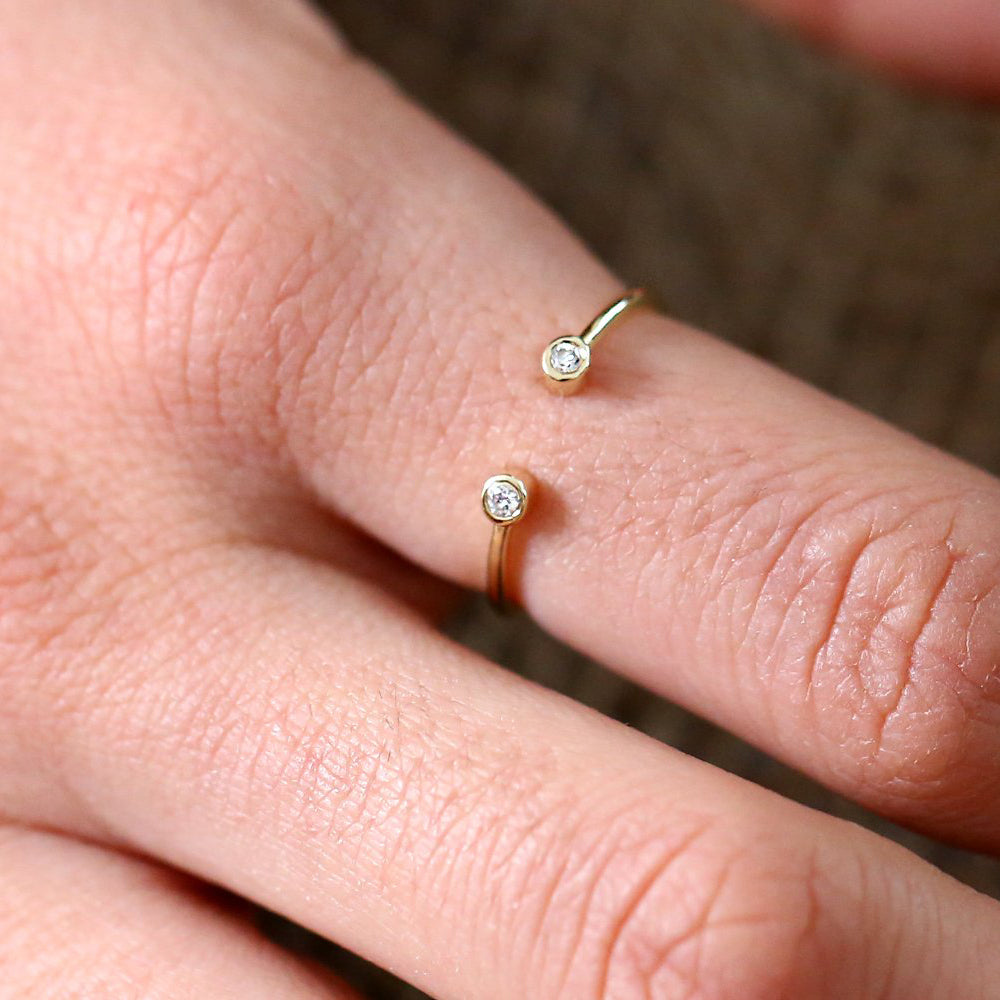 OBFJ1594 - 14K Double Bezel Set Open Diamond Ring 3