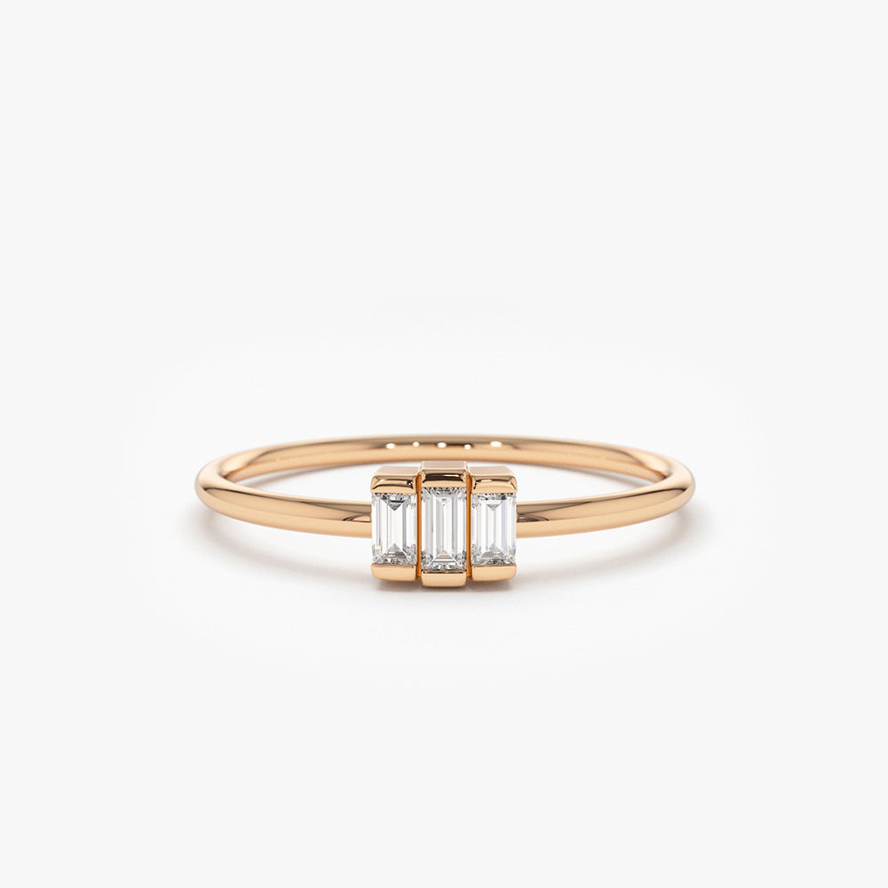 OBFJ1589 - 14K Gold Baguette Trio Diamond Ring 4