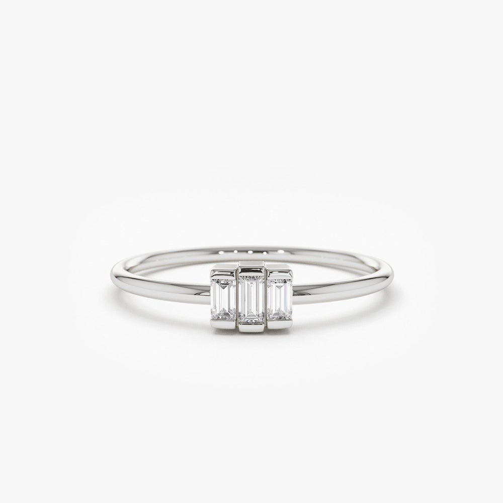 OBFJ1589 - 14K Gold Baguette Trio Diamond Ring 5