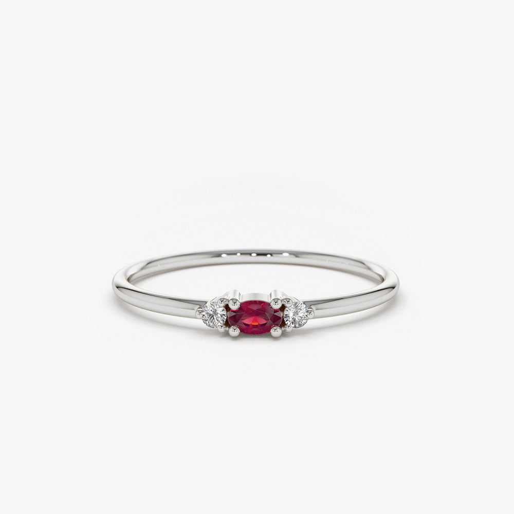 OBFJ1636 - 14K Mini Oval Ruby Ring with Diamonds 6