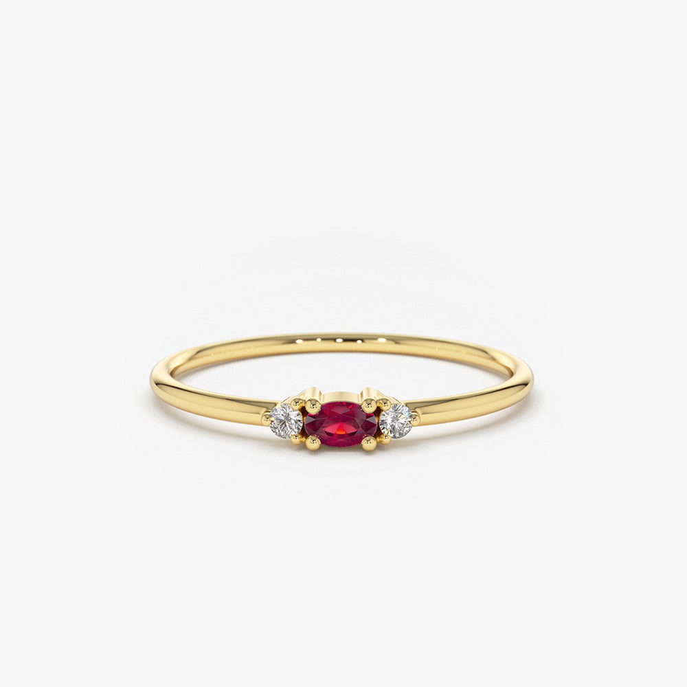 OBFJ1636 - 14K Mini Oval Ruby Ring with Diamonds 1
