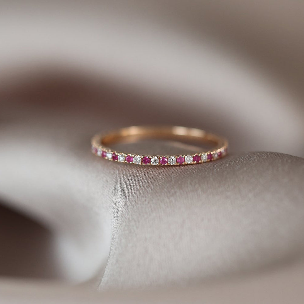 OBFJ1855 - 14K Ruby and Diamond Alternating Eternity Ring 2