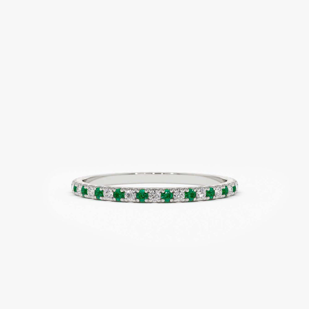 OBFJ1845 - 14K Emerald and Diamond Alternating Eternity Ring 4