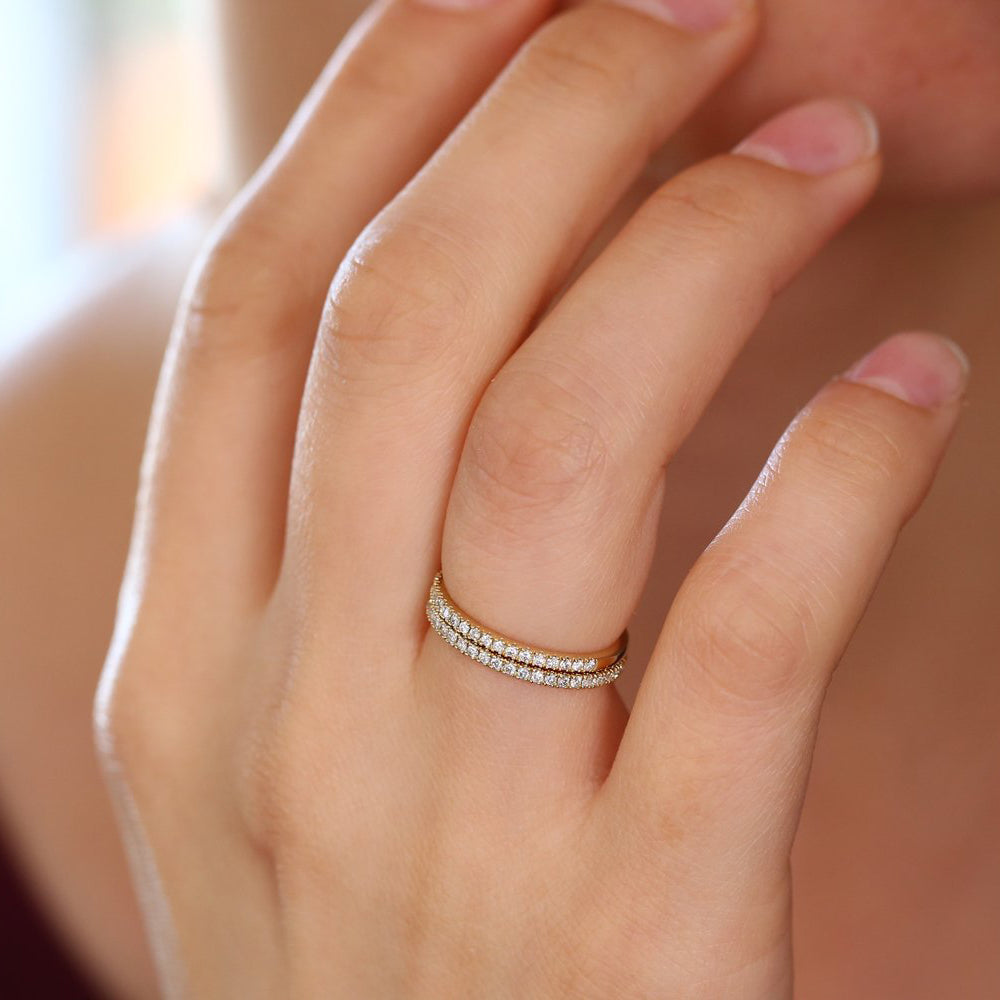 OBFJ1658 - 1.5MM Half Eternity Diamond Ring ring in selectable metal and diamond options - Roselle Jewelry view 2