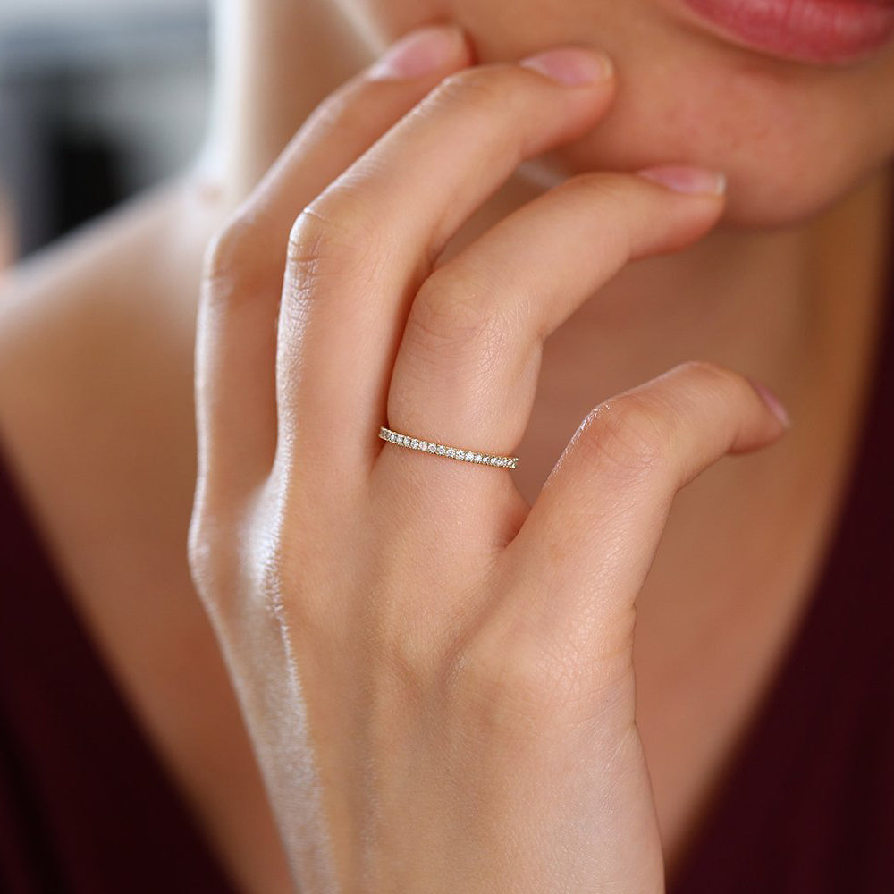 OBFJ1658 - 1.5MM Half Eternity Diamond Ring ring in selectable metal and diamond options - Roselle Jewelry view 3