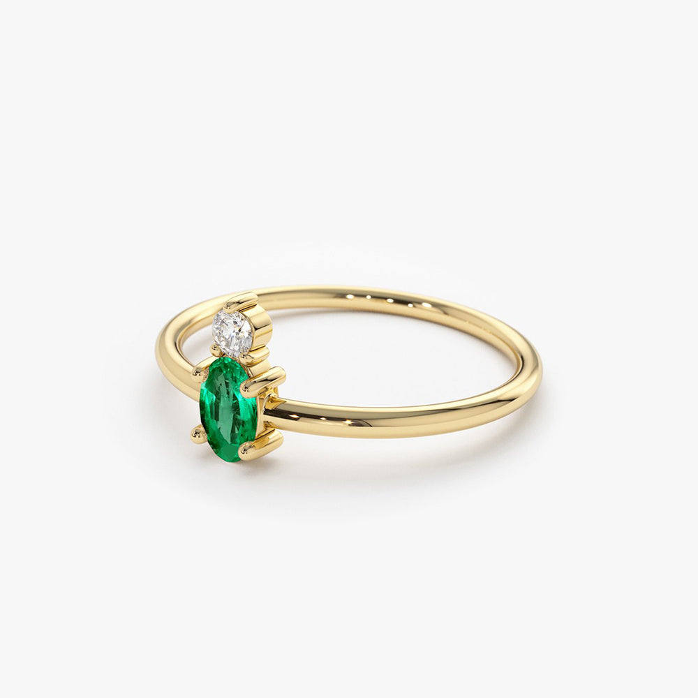 OBFJ1631 - 14K Gold Oval Emerald and Diamond Ring 6