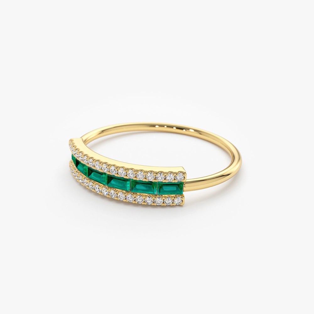 OBFJ1698 - Baguette Emerald and Diamonds Ring ring in selectable metal and diamond options - Roselle Jewelry view 9