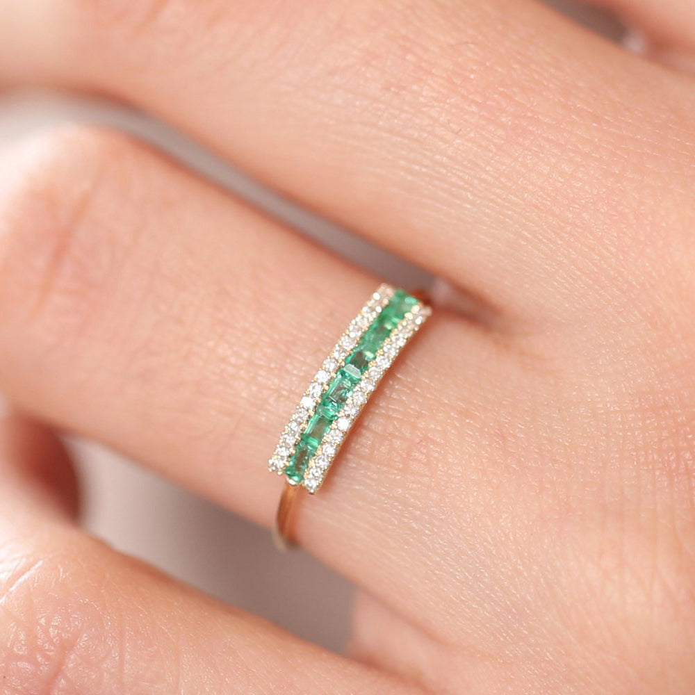 OBFJ1698 - Baguette Emerald and Diamonds Ring ring in selectable metal and diamond options - Roselle Jewelry view 3