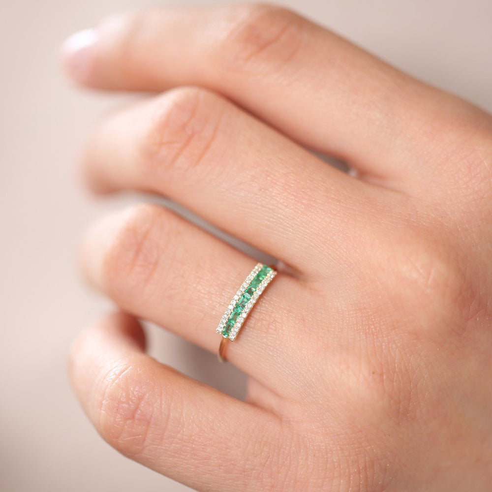 OBFJ1698 - Baguette Emerald and Diamonds Ring ring in selectable metal and diamond options - Roselle Jewelry view 4