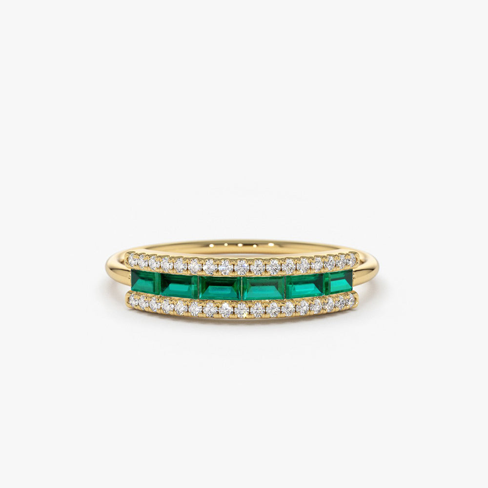 OBFJ1698 - Baguette Emerald and Diamonds Ring ring in selectable metal and diamond options - Roselle Jewelry view 1