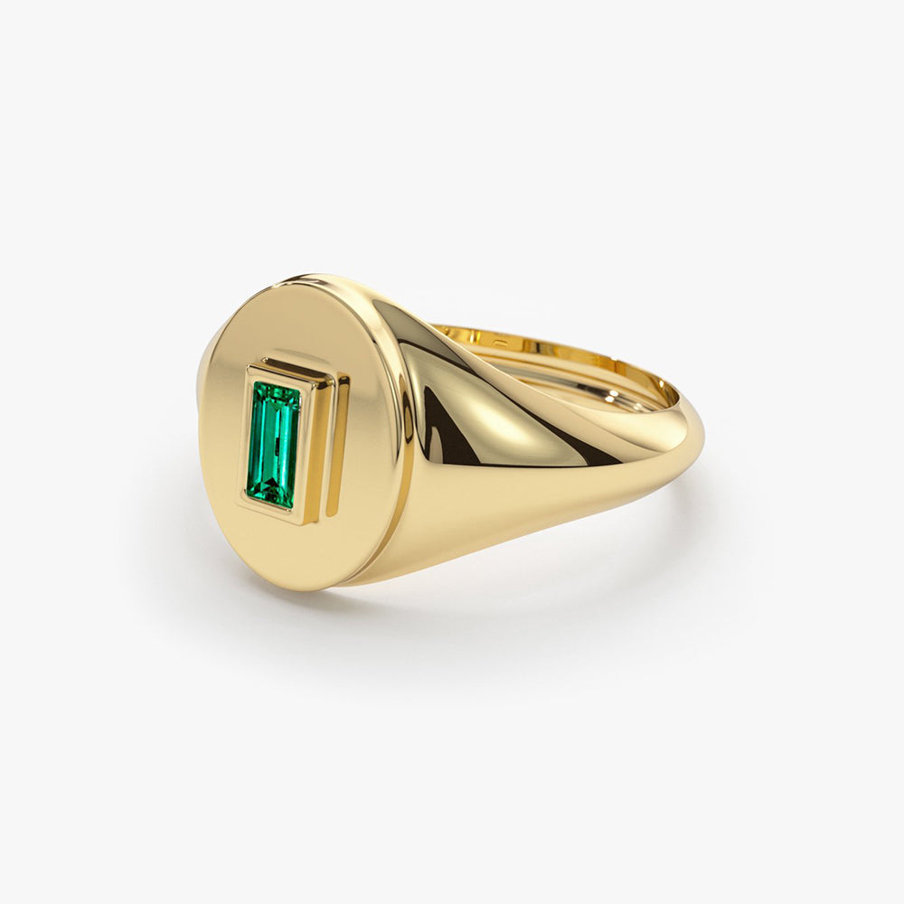 OBFJ1654 - Baguette Emerald Signet Ring ring in selectable metal and diamond options - Roselle Jewelry view 8