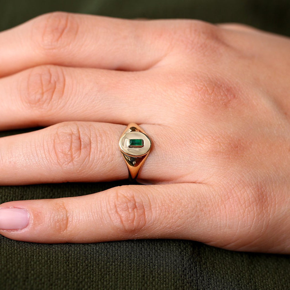OBFJ1654 - Baguette Emerald Signet Ring ring in selectable metal and diamond options - Roselle Jewelry view 3