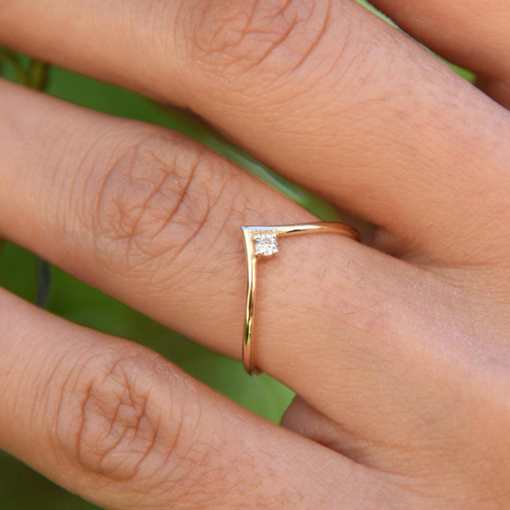 OBFJ1663 - Chevron Diamond Ring ring in selectable metal and diamond options - Roselle Jewelry view 3