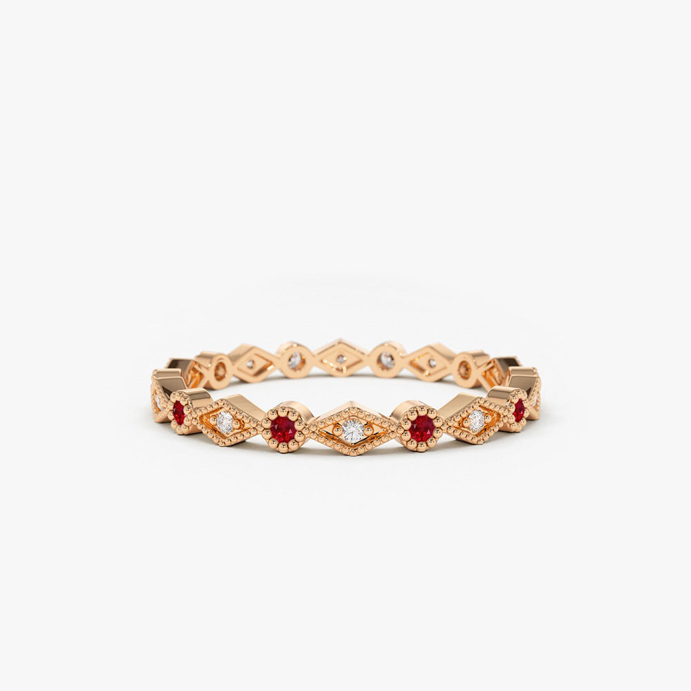 OBFJ1683 - 14k Ruby Art Deco Wedding Band 6