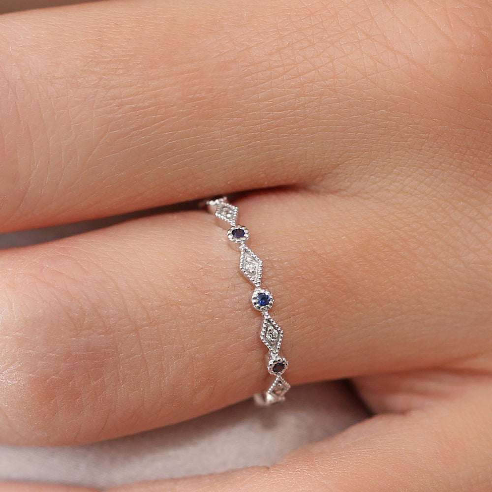 OBFJ1681 - 14k Sapphire Art Deco Wedding Band 2