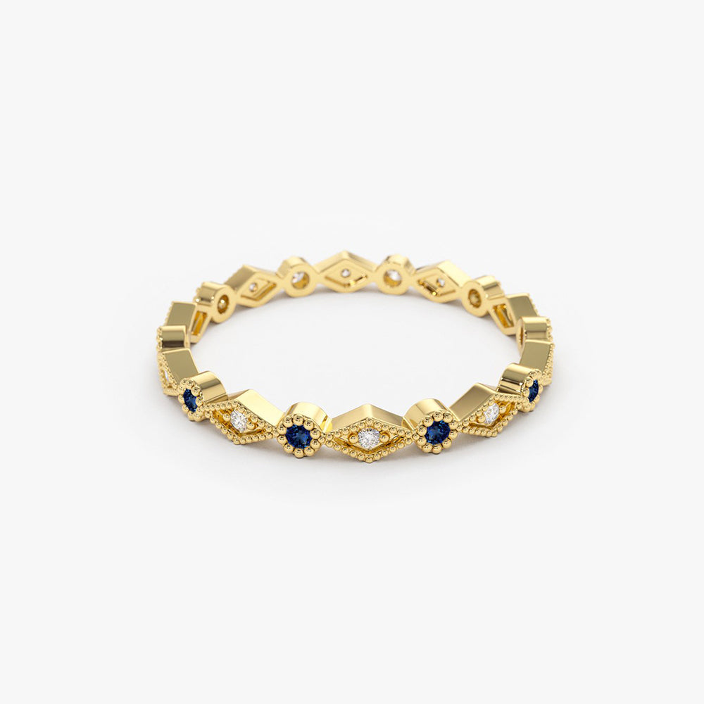 OBFJ1681 - 14k Sapphire Art Deco Wedding Band 9