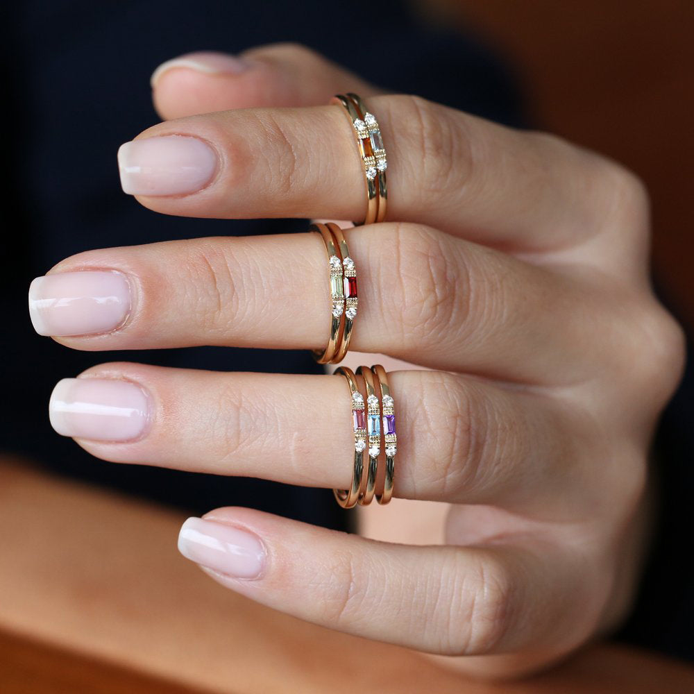 OBFJ2018 - 14K Gold Baguette Amethyst With Diamond Ring 3