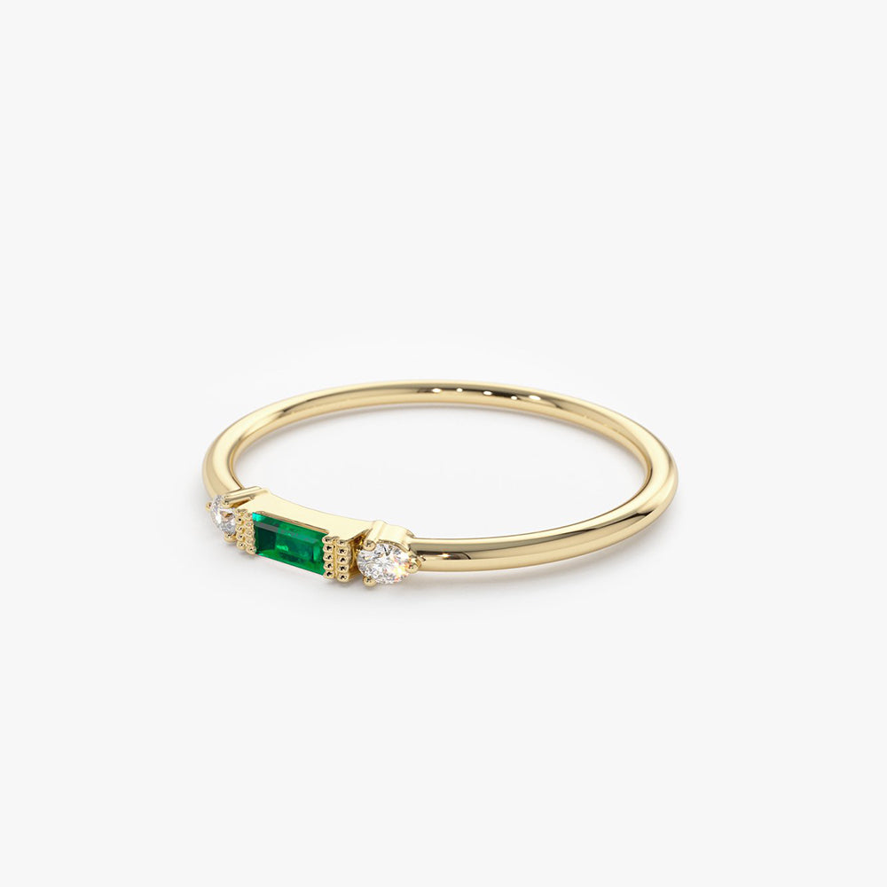 OBFJ1674 - 14k Baguette Emerald with Diamond Ring 6