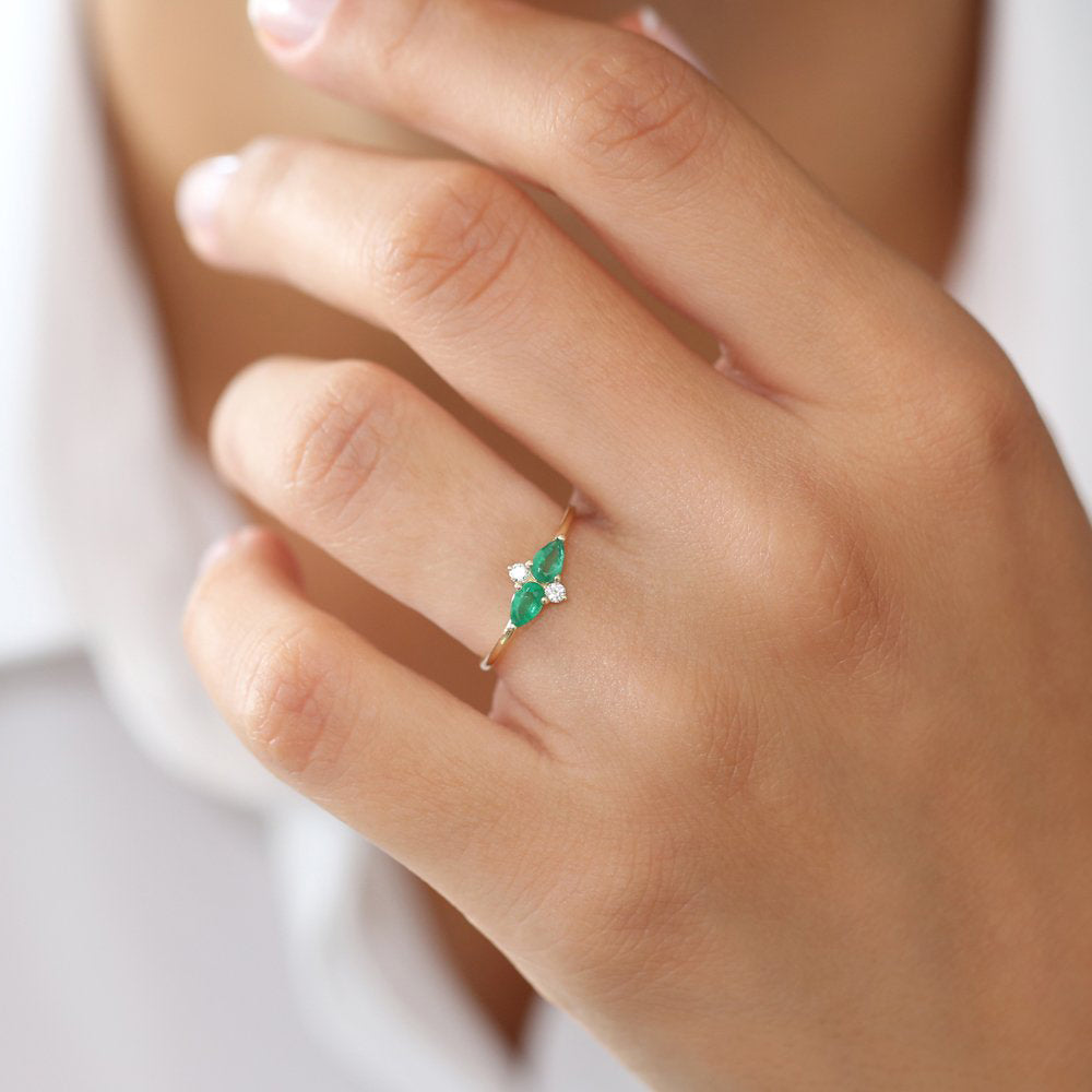 OBFJ1713 - Pear Shape Emerald and Diamond Cluster Ring ring in selectable metal and diamond options - Roselle Jewelry view 2