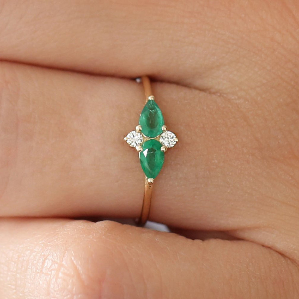 OBFJ1713 - Pear Shape Emerald and Diamond Cluster Ring ring in selectable metal and diamond options - Roselle Jewelry view 3