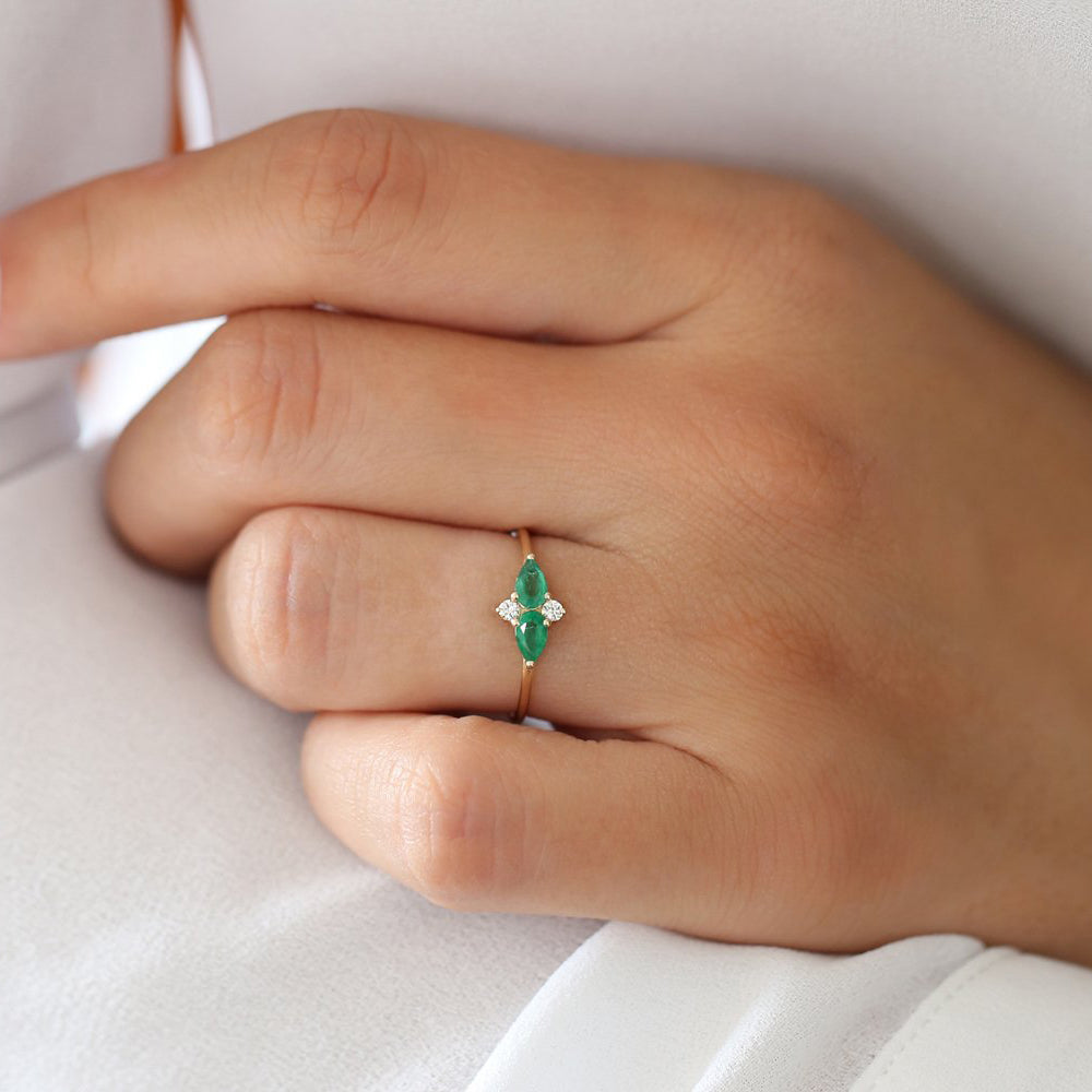 OBFJ1713 - Pear Shape Emerald and Diamond Cluster Ring ring in selectable metal and diamond options - Roselle Jewelry view 4
