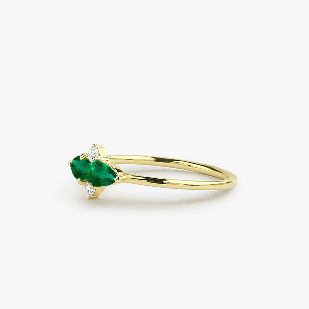 OBFJ1713 - Pear Shape Emerald and Diamond Cluster Ring ring in selectable metal and diamond options - Roselle Jewelry view 5