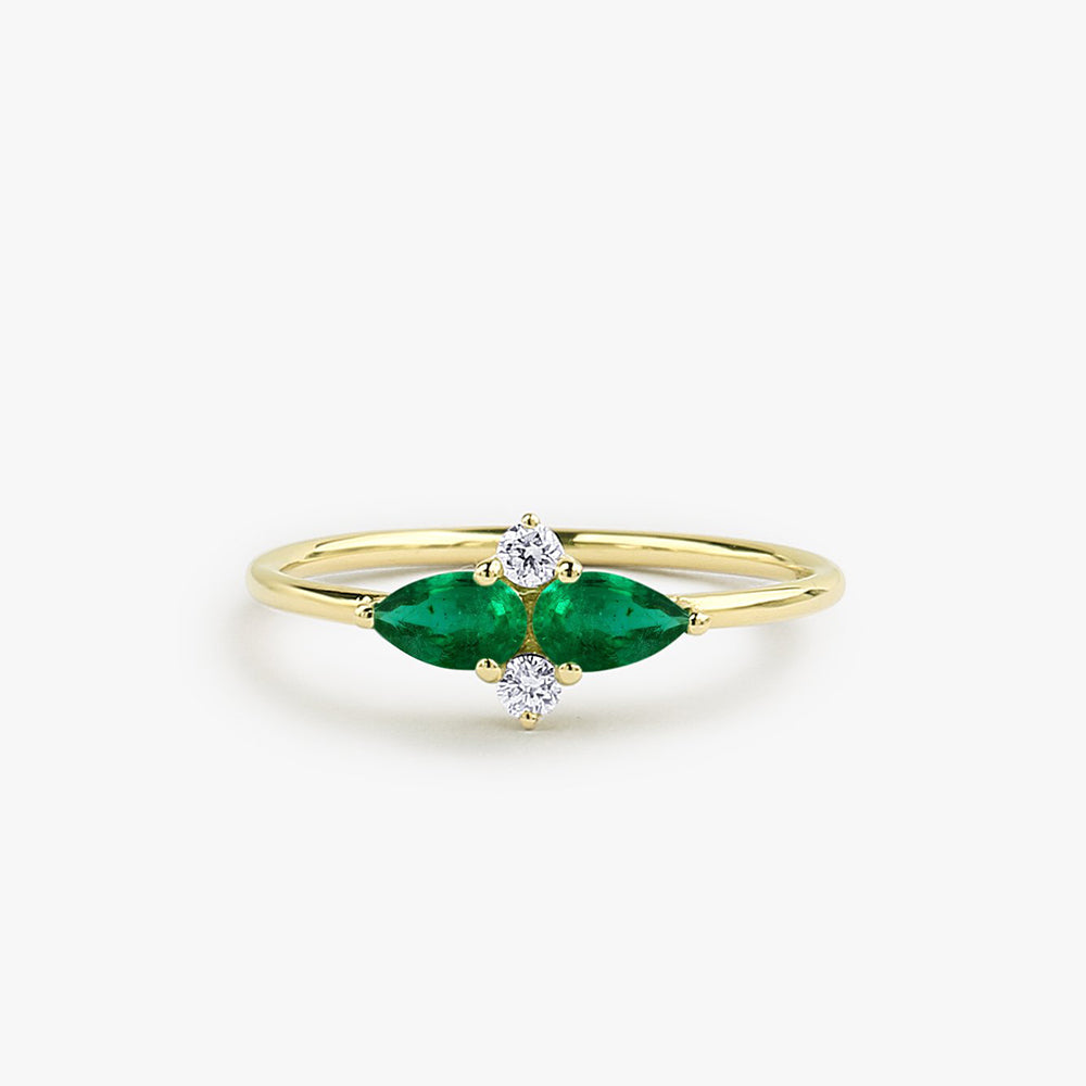 OBFJ1713 - Pear Shape Emerald and Diamond Cluster Ring ring in selectable metal and diamond options - Roselle Jewelry view 1