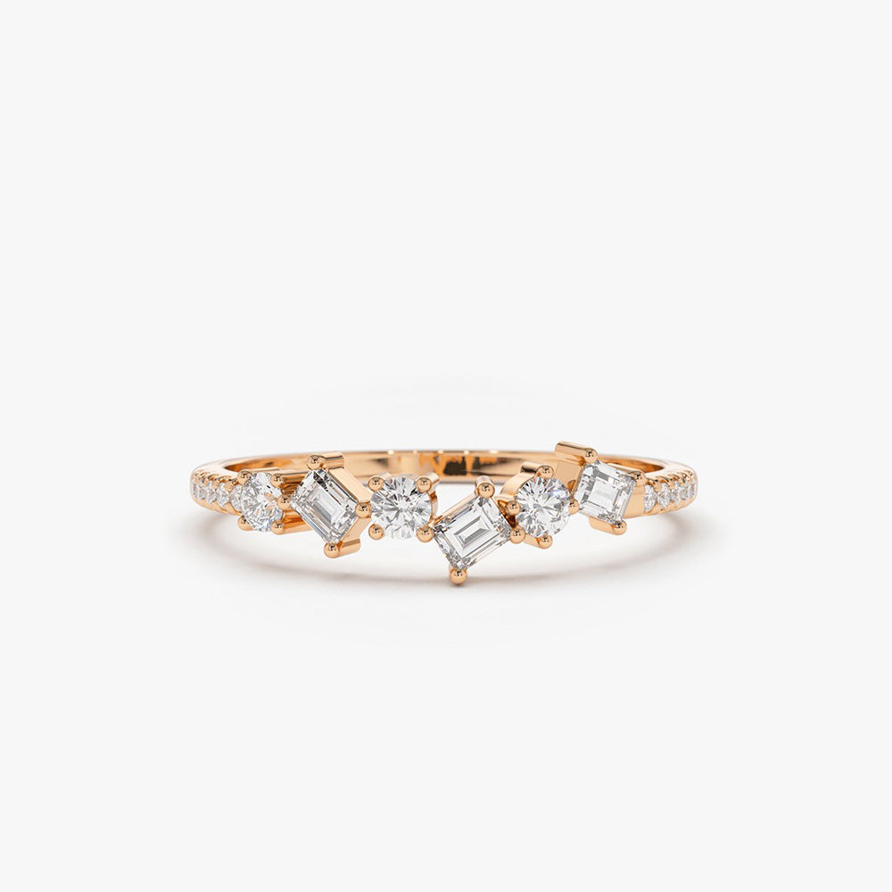 OBFJ1711 - 14K Gold Asymmetrical Baguette and Round Diamond Wedding Ring 4