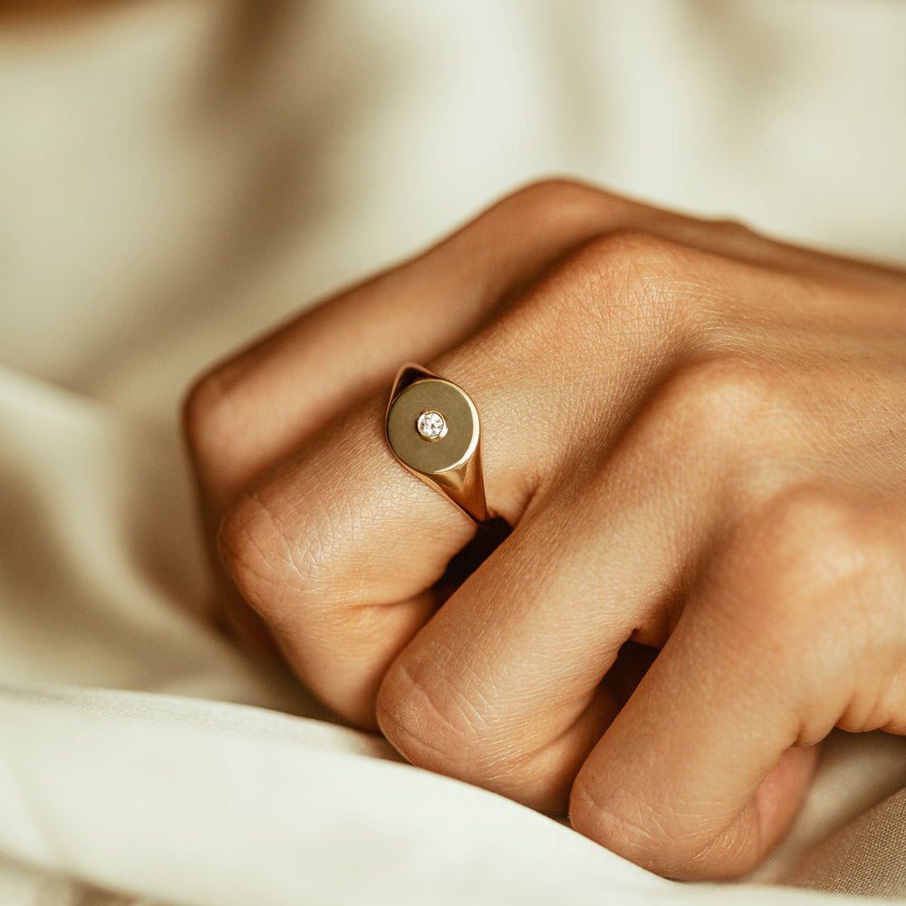 OBFJ1710 - 14K Gold Diamond Pinky Signet Ring 3
