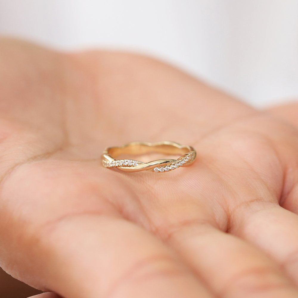 OBFJ1708 - Weaving Braid Eternity Diamond Ring ring in selectable metal and diamond options - Roselle Jewelry view 5