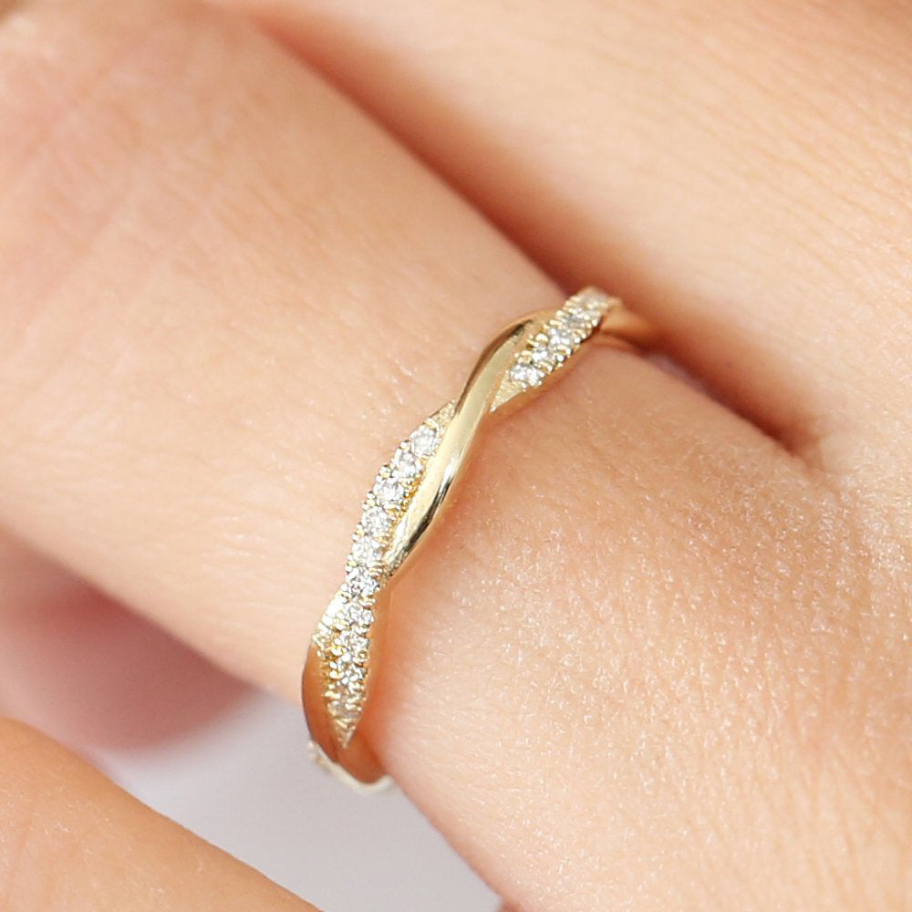 OBFJ1708 - Weaving Braid Eternity Diamond Ring ring in selectable metal and diamond options - Roselle Jewelry view 2