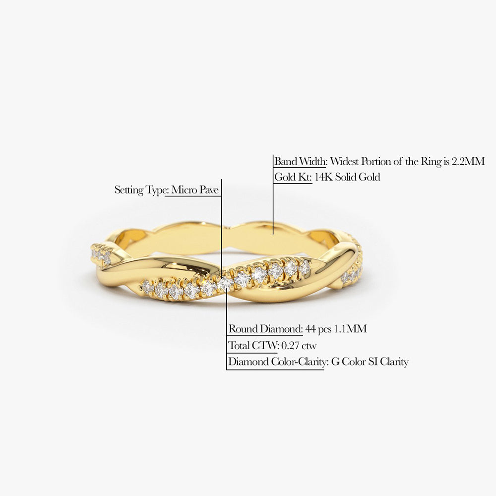 OBFJ1708 - Weaving Braid Eternity Diamond Ring ring in selectable metal and diamond options - Roselle Jewelry view 8