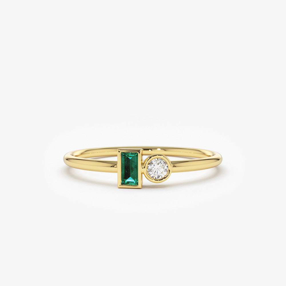 OBFJ1819 - 14k Baguette Emerald and Diamond Stackable Ring 1