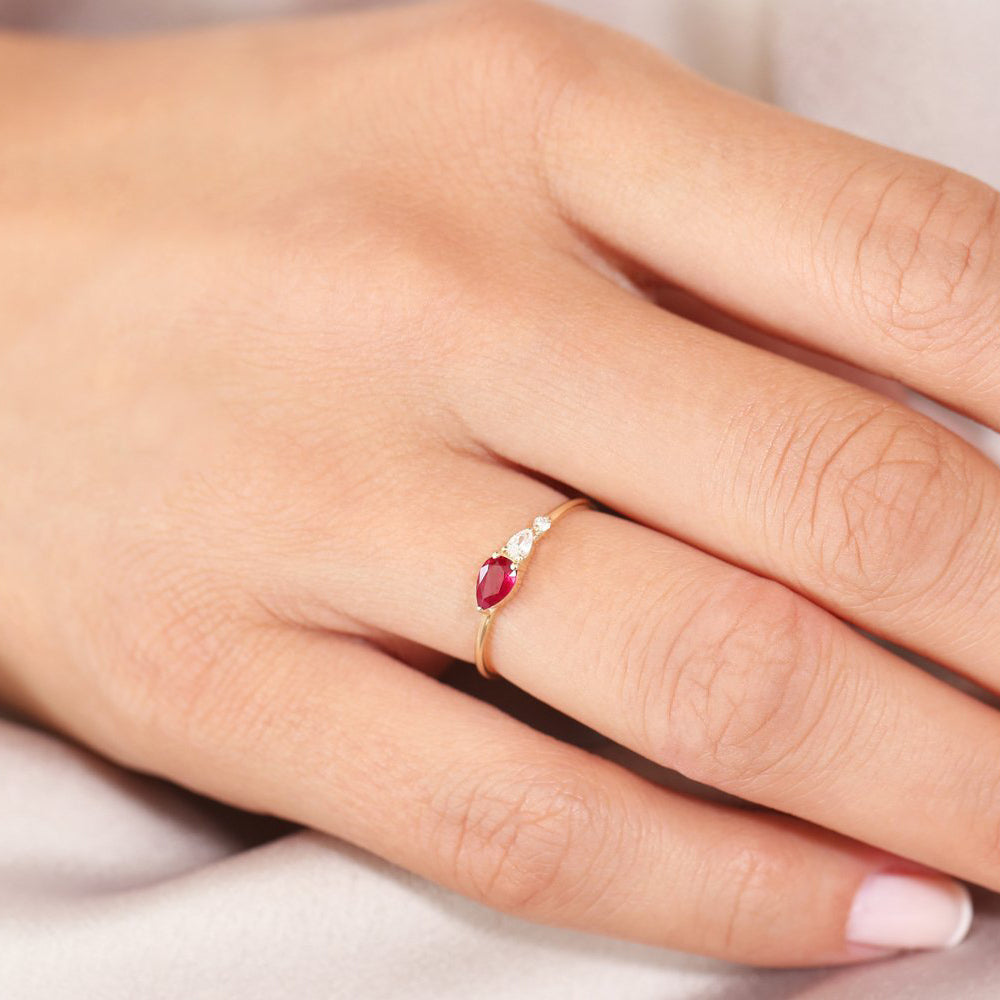 OBFJ1751 - Pear Shape Natural Ruby with Pear Shape Diamond Ring ring in selectable metal and diamond options - Roselle Jewelry view 3