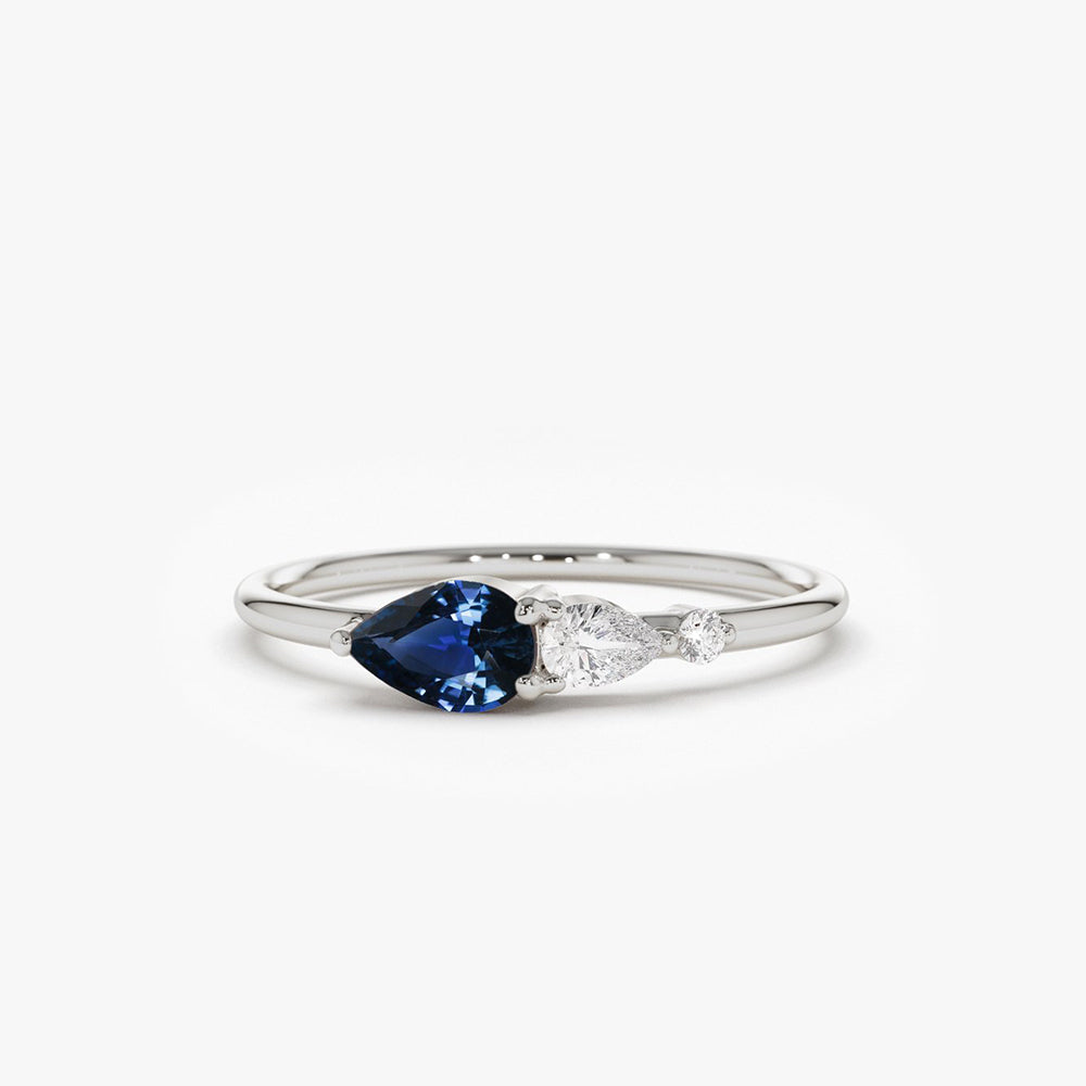 OBFJ1750 - Pear Shape Natural Sapphire with Pear Shape Diamond Ring ring in selectable metal and diamond options - Roselle Jewelry view 4