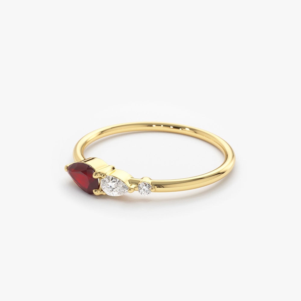 OBFJ1751 - Pear Shape Natural Ruby with Pear Shape Diamond Ring ring in selectable metal and diamond options - Roselle Jewelry view 6