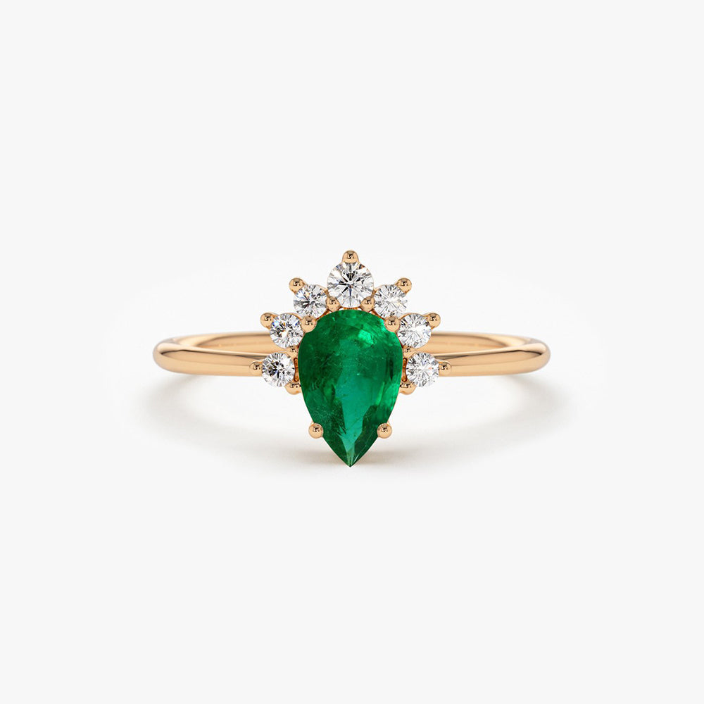 OBFJ1761 - 14k Pear Shape Emerald Engagement Ring 8