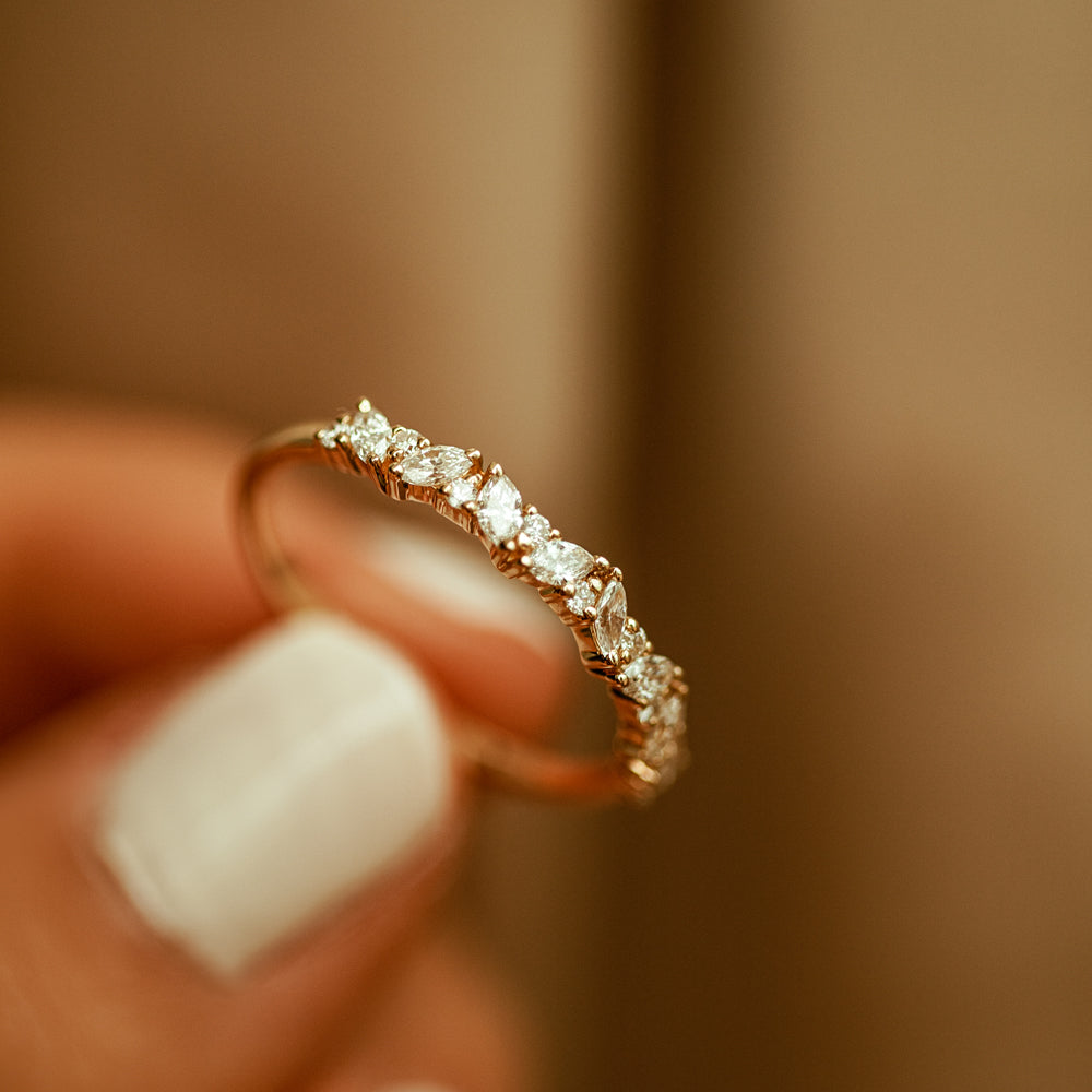 OBFJ1787 - 14K Gold Slanted Marquise and Round Diamond Ring 3