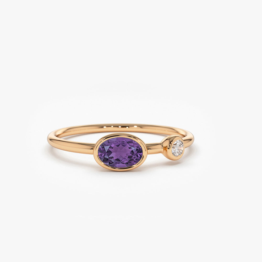 OBFJ2016 - Oval Shape Amethyst and Diamond Ring ring in selectable metal and diamond options - Roselle Jewelry view 4
