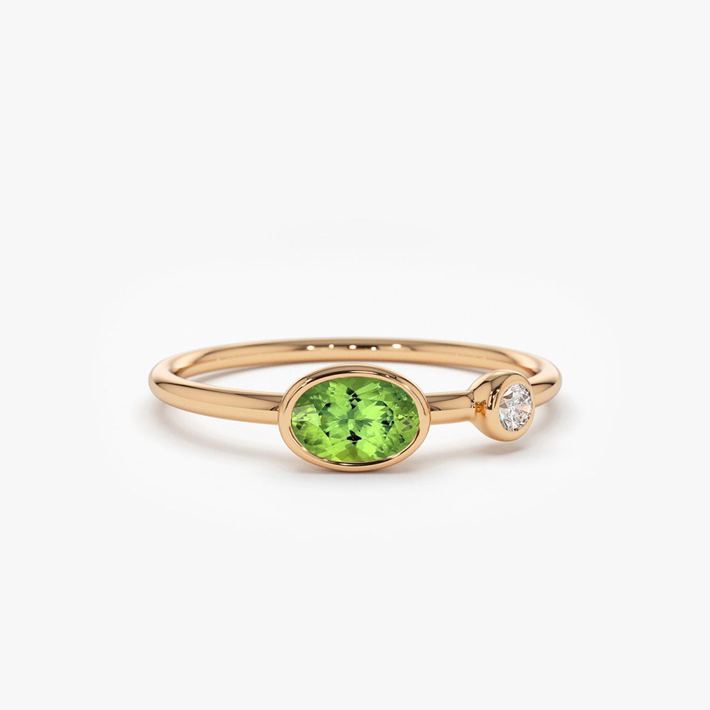 OBFJ1771 - 14k Gold Oval Peridot  and Diamond Ring 7