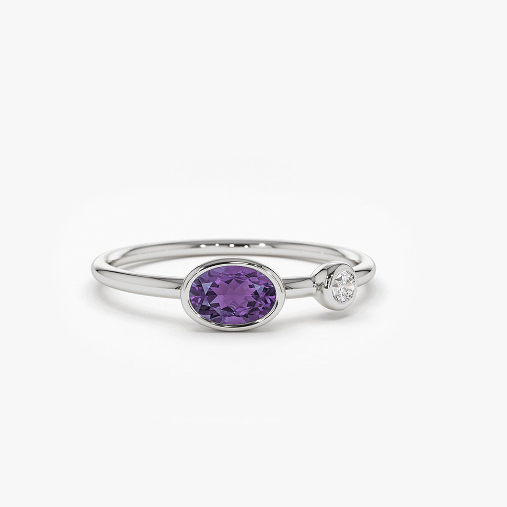 OBFJ2016 - Oval Shape Amethyst and Diamond Ring ring in selectable metal and diamond options - Roselle Jewelry view 5