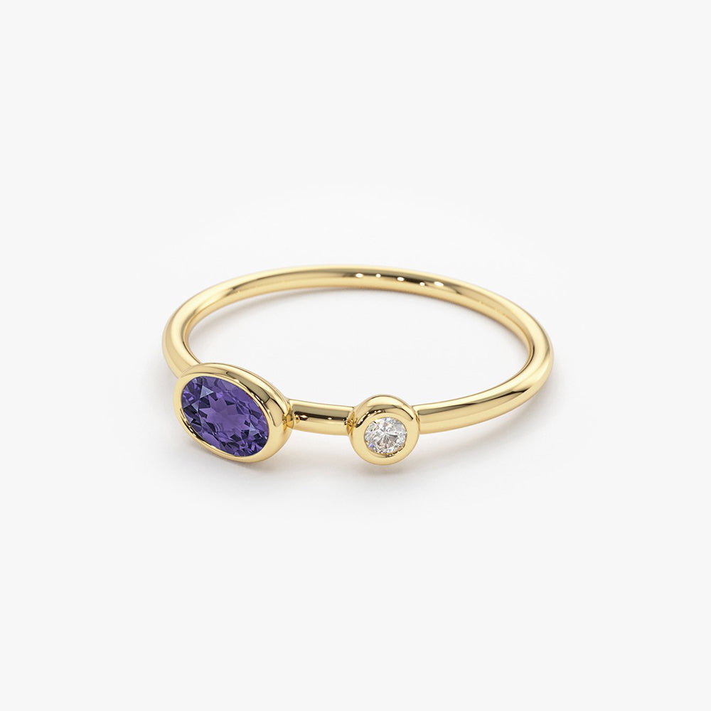 OBFJ2016 - Oval Shape Amethyst and Diamond Ring ring in selectable metal and diamond options - Roselle Jewelry view 6