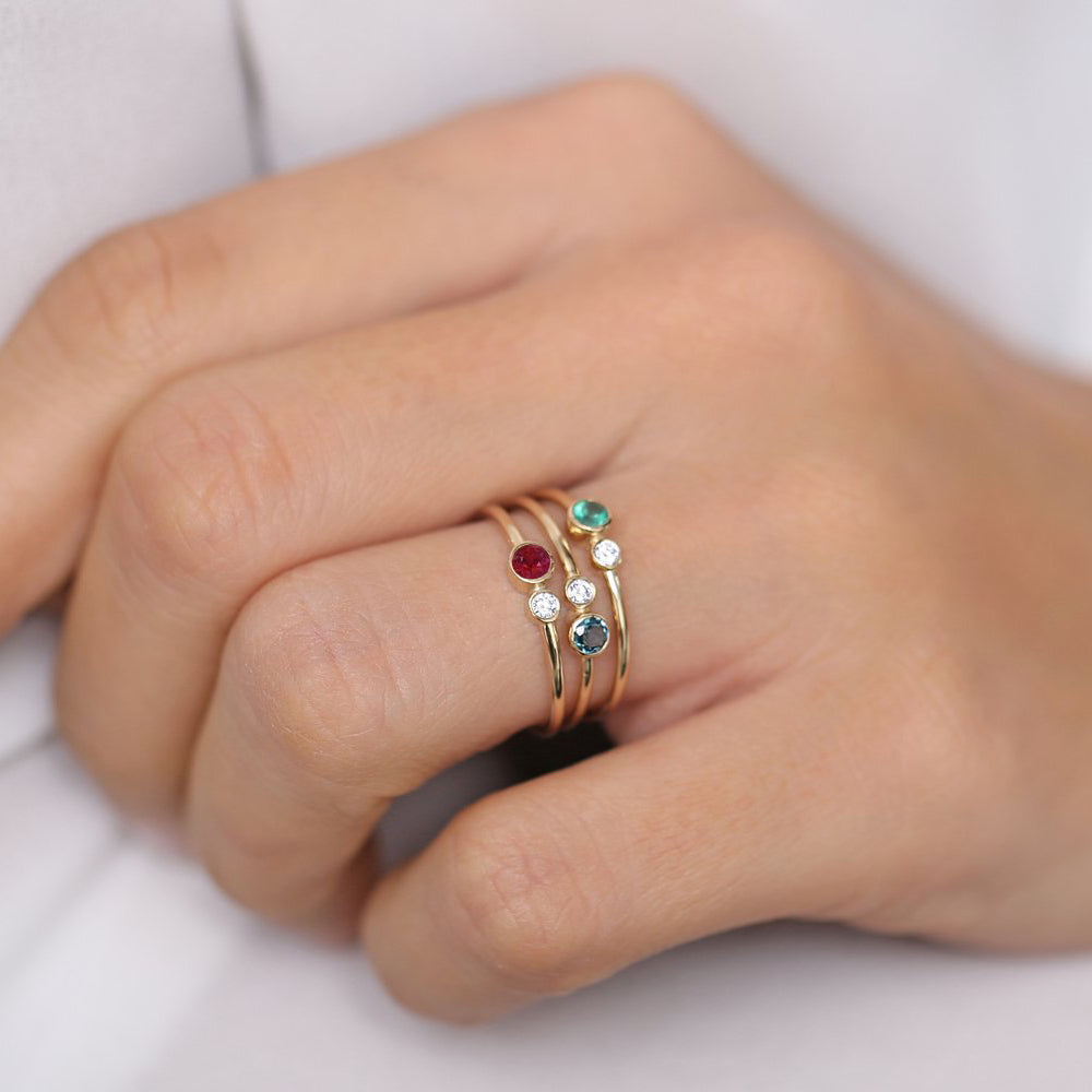 OBFJ1773 - 14K Gold Bezel Setting London Blue Topaz and Diamond Ring 3