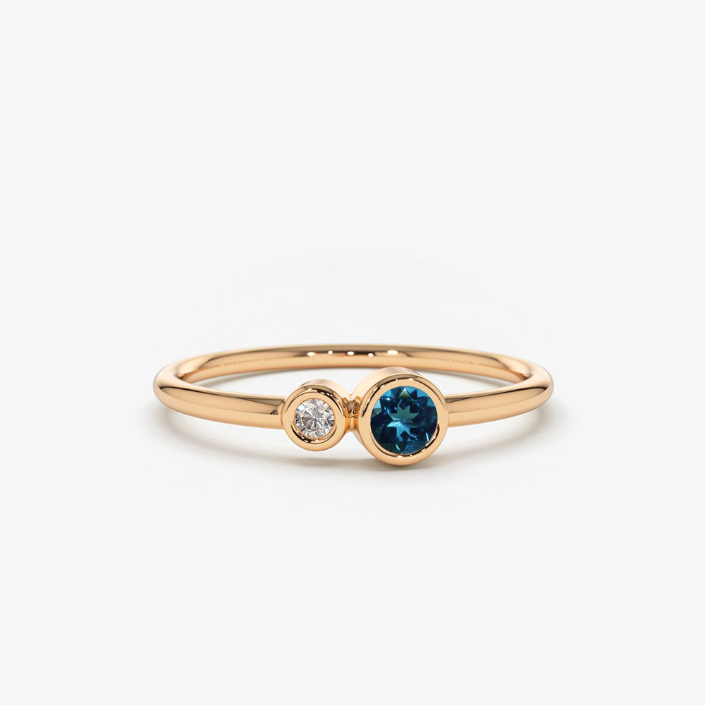 OBFJ1773 - 14K Gold Bezel Setting London Blue Topaz and Diamond Ring 4