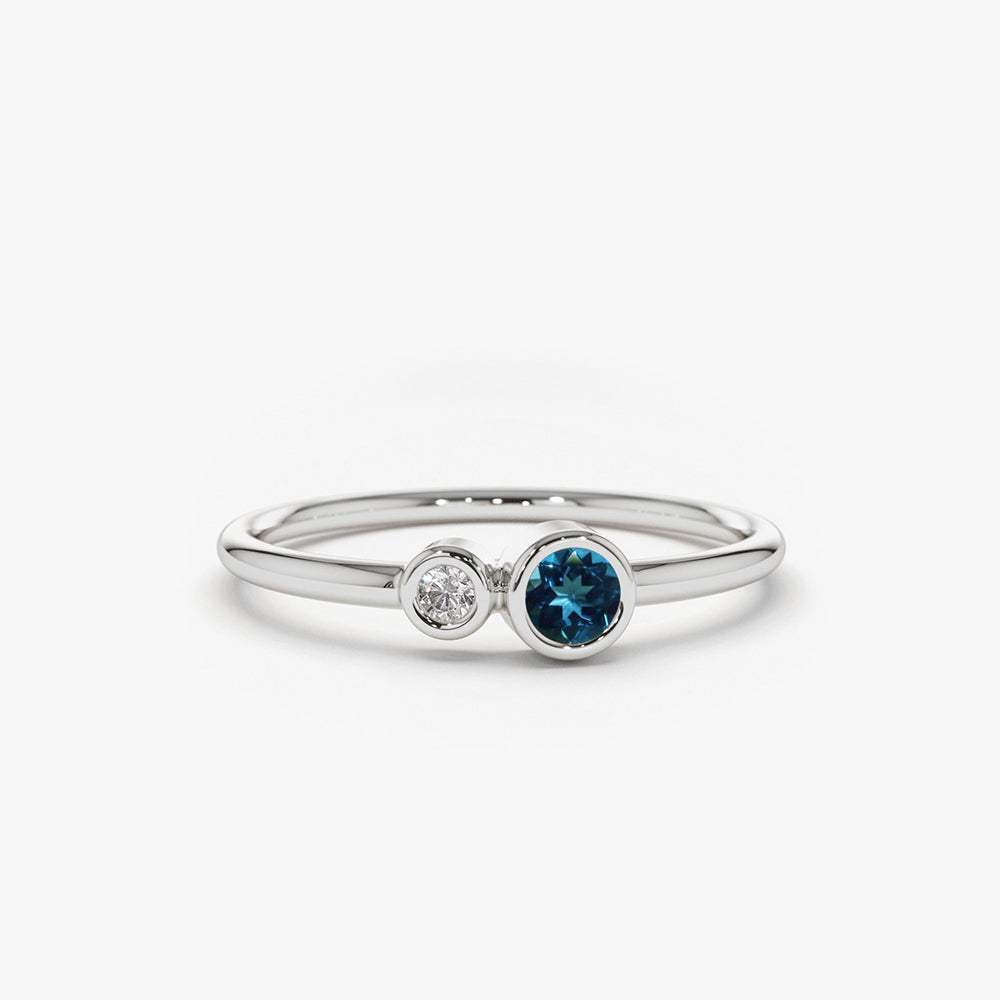 OBFJ1773 - 14K Gold Bezel Setting London Blue Topaz and Diamond Ring 5