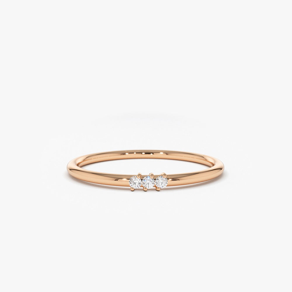 OBFJ1775 - 14K Gold 3 Stone Minimalist Diamond Ring 8
