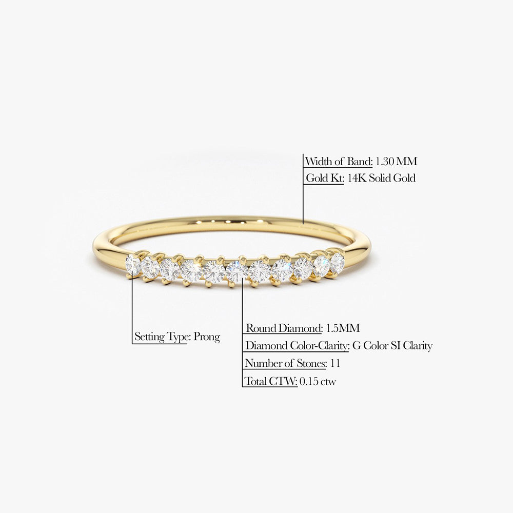 OBFJ1777 - 14K Gold 11 Stone Petite Diamond Wedding Band 8